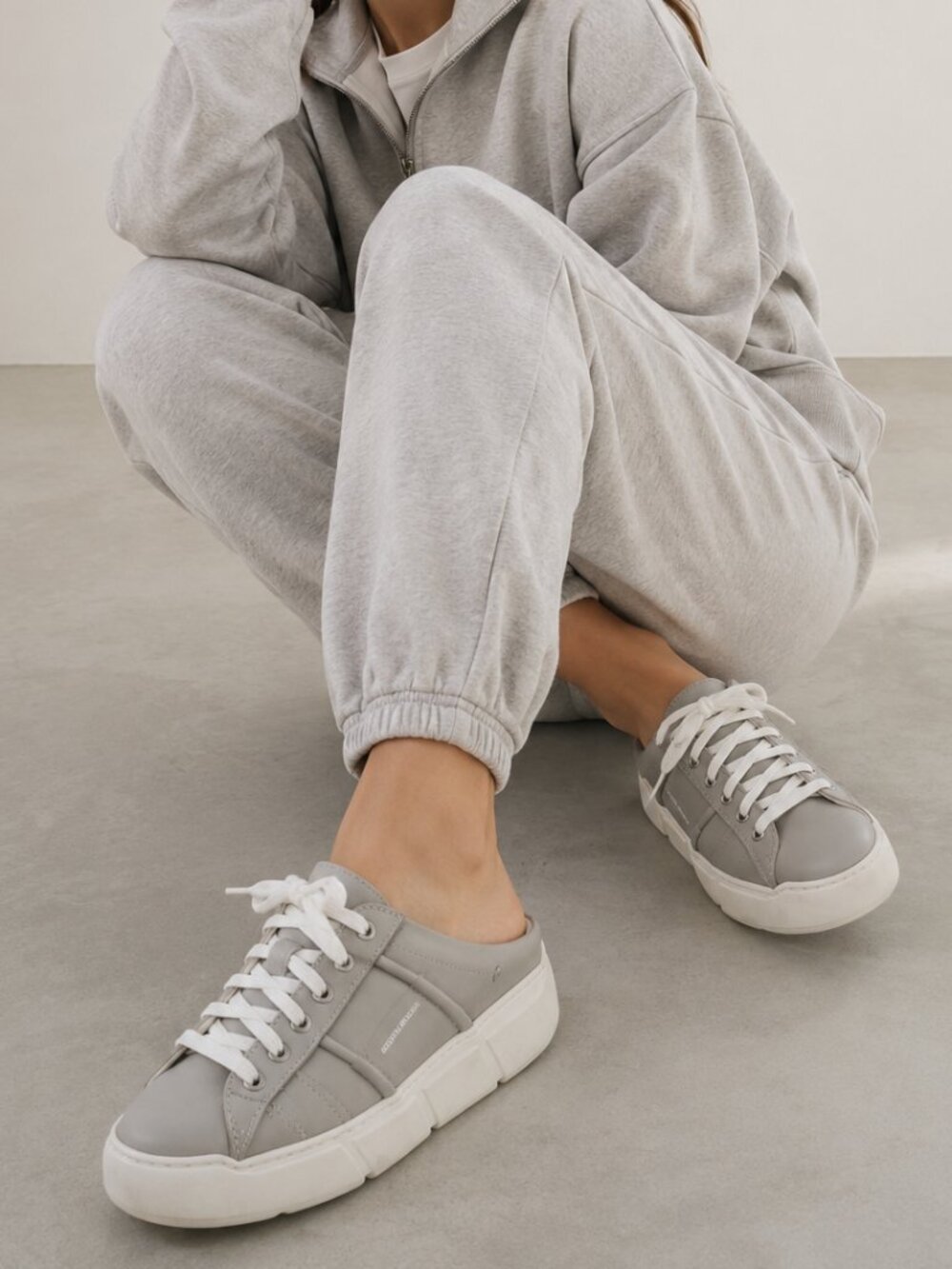 Costume National Women's Gray Leather Chunky Sneaker Mules Size 8.5 EU 39
